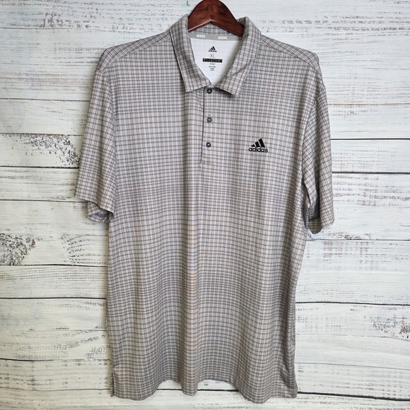 Adidas Golf Men's XL Ultimate 365 Polo Shirt Polyester Spandex Gray Plaid - Picture 2 of 10